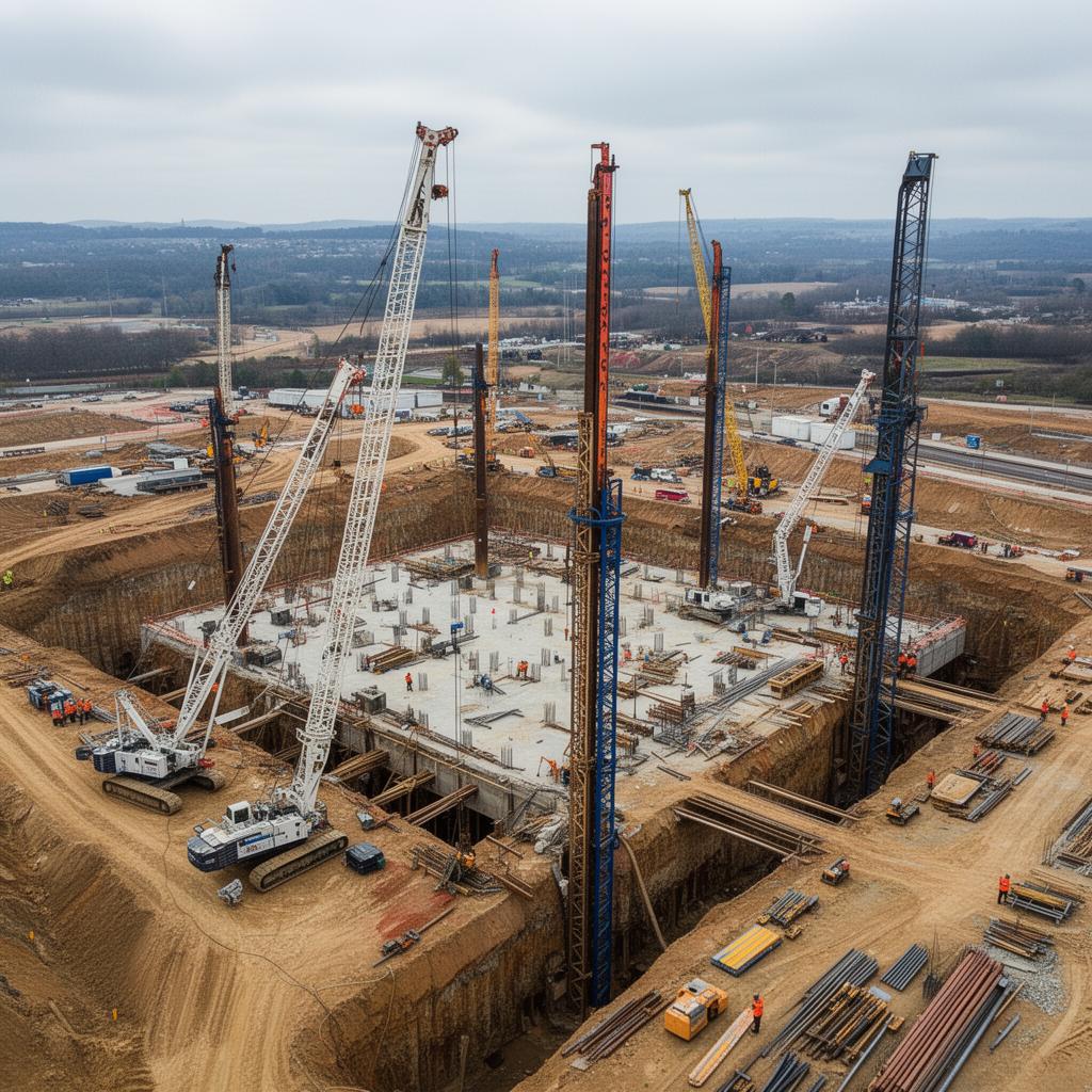 Aerial view of IronBase Infra piling construction site